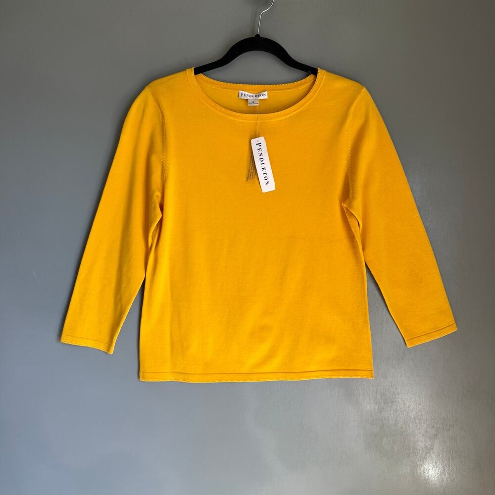 PENDLETON Women's Small Vibrant Yellow Knit Blouse Silk Blend NWT Colorful Cute
